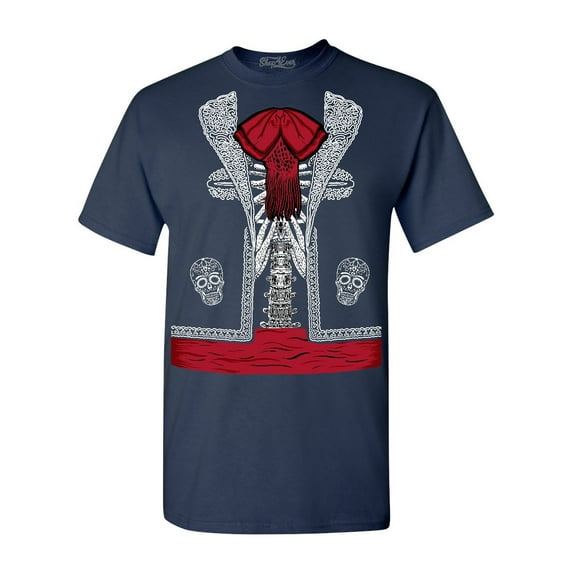Shop4Ever Men's Day of the Dead Mariachi Skeleton Costume Graphic T-shirt XX-Large Navy
