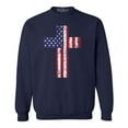 thumbnail image 1 of Shop4Ever Men's Distressed American Flag Cross Crewneck Sweatshirt Large Navy, 1 of 5