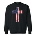thumbnail image 1 of Shop4Ever Men's Distressed American Flag Cross Crewneck Sweatshirt X-Large Black, 1 of 5