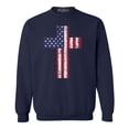 thumbnail image 1 of Shop4Ever Men's Distressed American Flag Cross Crewneck Sweatshirt X-Large Navy, 1 of 5