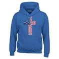 thumbnail image 1 of Shop4Ever Men's Distressed American Flag Cross Hooded Sweatshirt Hoodie Large Royal Blue, 1 of 5