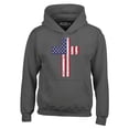 thumbnail image 1 of Shop4Ever Men's Distressed American Flag Cross Hooded Sweatshirt Hoodie X-Large Charcoal, 1 of 5