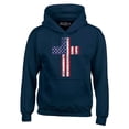 thumbnail image 1 of Shop4Ever Men's Distressed American Flag Cross Hooded Sweatshirt Hoodie X-Large Navy, 1 of 5