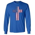 thumbnail image 1 of Shop4Ever Men's Distressed American Flag Cross Long Sleeve Shirt Large Royal Blue, 1 of 5