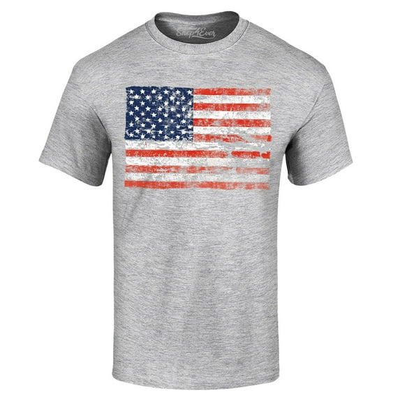 Shop4Ever Men's Distressed American Flag Horizontal USA Patriotic 4th of July Graphic T-shirt XXX-Large Sports Grey
