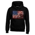 thumbnail image 1 of Shop4Ever Men's Distressed American Flag Horizontal USA Patriotic 4th of July Hooded Sweatshirt Hoodie Medium Black, 1 of 5