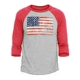 thumbnail image 1 of Shop4Ever Men's Distressed American Flag Horizontal USA Patriotic 4th of July Raglan Baseball Shirt Medium Heather Grey/Red, 1 of 4