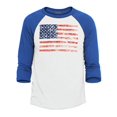 thumbnail image 1 of Shop4Ever Men's Distressed American Flag Horizontal USA Patriotic 4th of July Raglan Baseball Shirt X-Large White/Red, 1 of 4