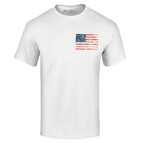 Shop4Ever Men's Distressed American Flag Pocket Size USA Patriotic 4th of July Graphic T-shirt Large White