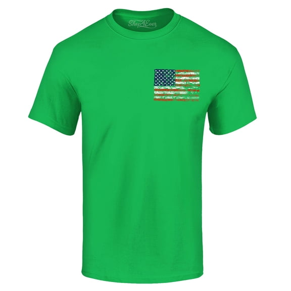 Shop4Ever Men's Distressed American Flag Pocket Size USA Patriotic 4th of July Graphic T-shirt X-Large Irish Green