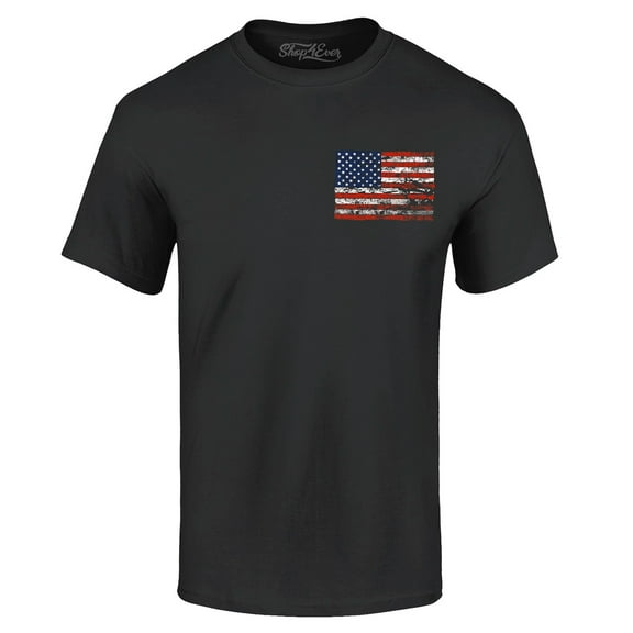 Shop4Ever Men's Distressed American Flag Pocket Size USA Patriotic 4th of July  Graphic T-shirt XX-Large Black