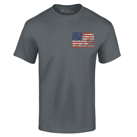 Shop4Ever Men's Distressed American Flag Pocket Size USA Patriotic 4th of July  Graphic T-shirt XX-Large Charcoal