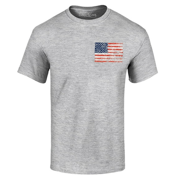 Shop4Ever Men's Distressed American Flag Pocket Size USA Patriotic 4th of July Graphic T-shirt XX-Large Sports Grey