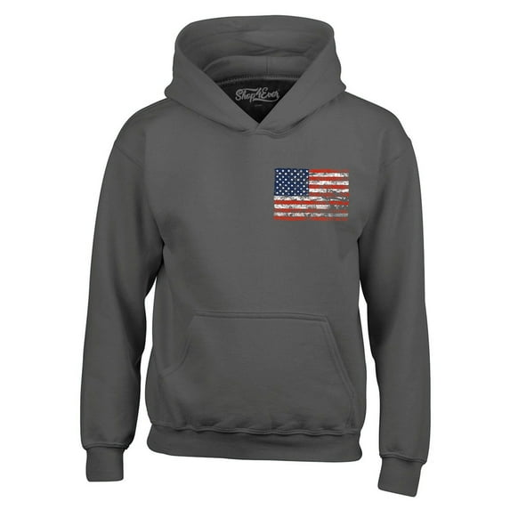 Shop4Ever Men's Distressed American Flag Pocket Size USA Patriotic 4th of July Hooded Sweatshirt Hoodie XXX-Large Charcoal