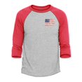 thumbnail image 1 of Shop4Ever Men's Distressed American Flag Pocket Size USA Patriotic 4th of July  Raglan Baseball Shirt X-Large Heather Grey/Red, 1 of 4