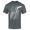 thumbnail image 1 of Shop4Ever Men's Distressed Hockey American Flag Patriotic Sports  Graphic T-shirt Small Charcoal, 1 of 5