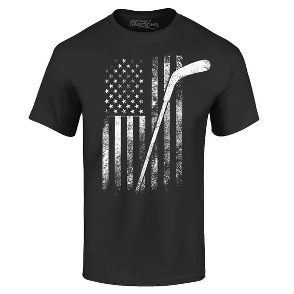 Shop4Ever Men's Distressed Hockey American Flag Patriotic Sports Graphic T-shirt XXXXX-Large Black