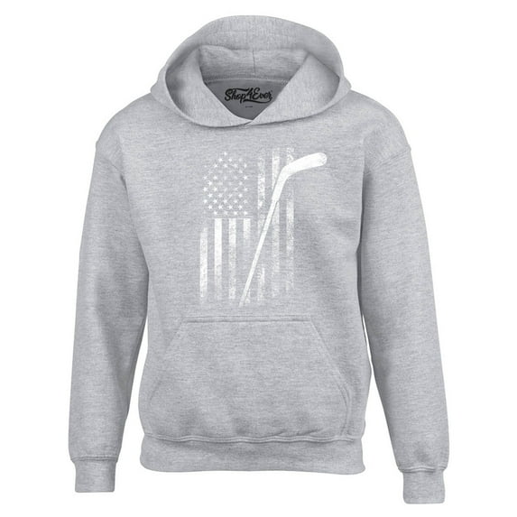 Shop4Ever Men's Distressed Hockey American Flag Patriotic Sports Hooded Sweatshirt Hoodie Large Sports Grey