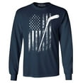 thumbnail image 1 of Shop4Ever Men's Distressed Hockey American Flag Patriotic Sports  Long Sleeve Shirt Small Navy, 1 of 5