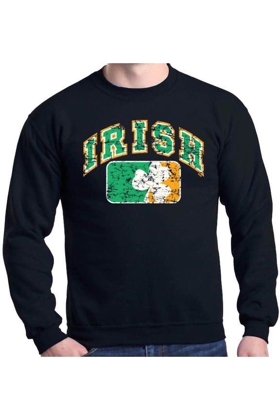 Men's Distressed Irish Flag St. Patrick's Day Crewneck Sweatshirt Large Black