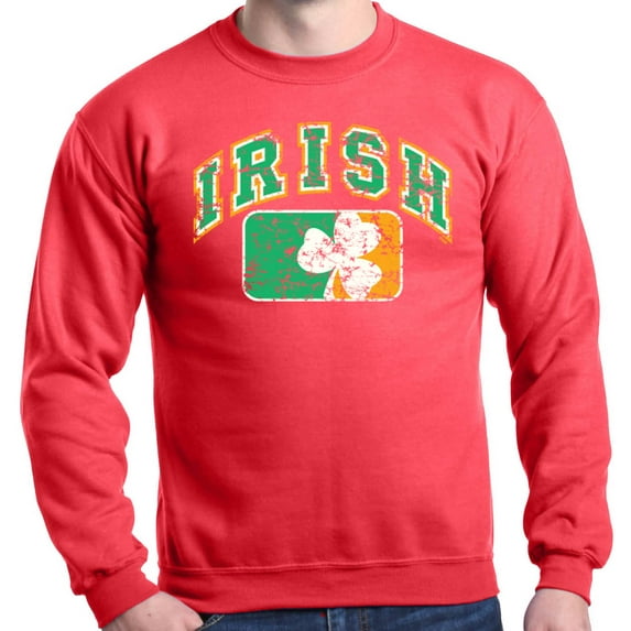 Shop4Ever Men's Distressed Irish Flag St. Patrick's Day Crewneck Sweatshirt XXX-Large Red