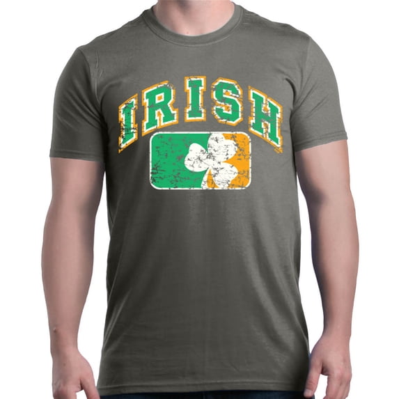 Shop4Ever Men's Distressed Irish Flag St. Patrick's Day Graphic T-shirt Large Charcoal