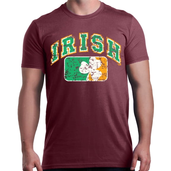 Shop4Ever Men's Distressed Irish Flag St. Patrick's Day Graphic T-shirt Large Maroon