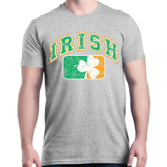 Shop4Ever Men's Distressed Irish Flag St. Patrick's Day Graphic T-shirt Large Sports Grey