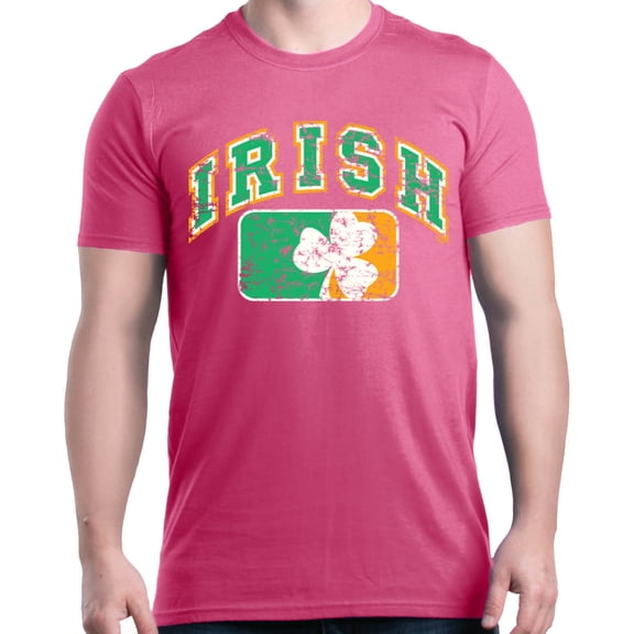 Shop4Ever Men's Distressed Irish Flag St. Patrick's Day Graphic T-shirt Medium Azalea Pink