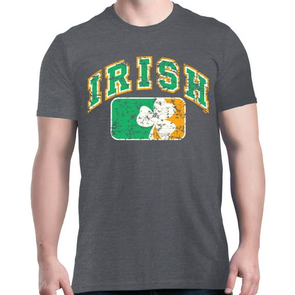 Shop4Ever Men's Distressed Irish Flag St. Patrick's Day Graphic T-shirt X-Large Dark Heather