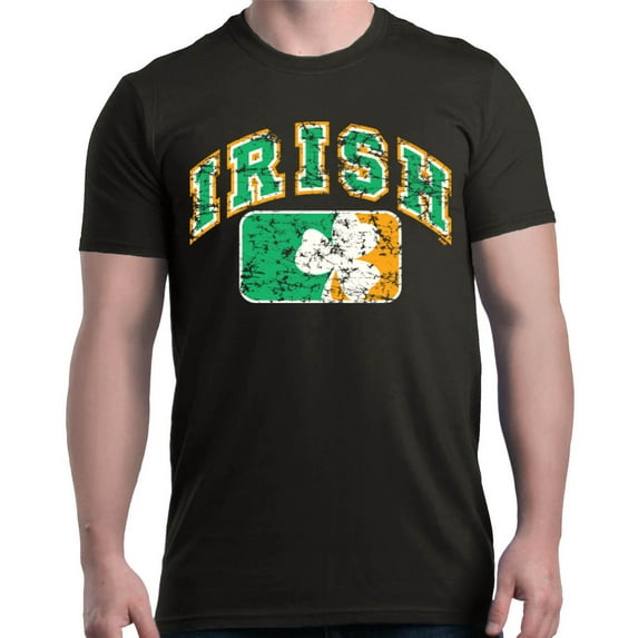Shop4Ever Men's Distressed Irish Flag St. Patrick's Day Graphic T-shirt XX-Large Black