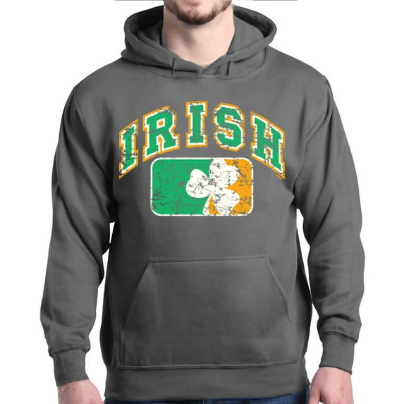 Shop4Ever Men's Distressed Irish Flag St. Patrick's Day Hooded Sweatshirt Hoodie Small Charcoal