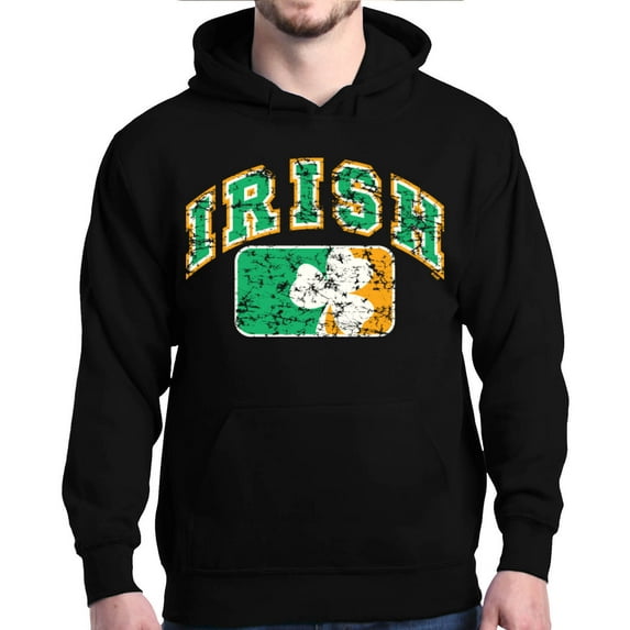 Shop4Ever Men's Distressed Irish Flag St. Patrick's Day Hooded Sweatshirt Hoodie X-Large Black