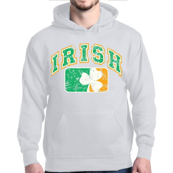 Shop4Ever Men's Distressed Irish Flag St. Patrick's Day Hooded Sweatshirt Hoodie X-Large White