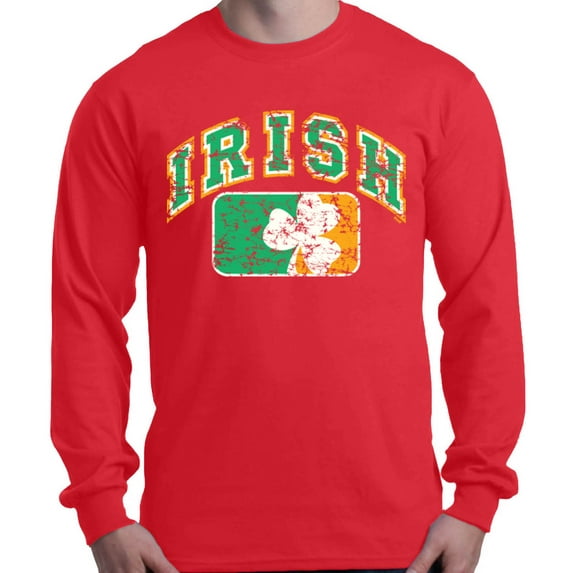 Shop4Ever Men's Distressed Irish Flag St. Patrick's Day Long Sleeve Shirt Small Red