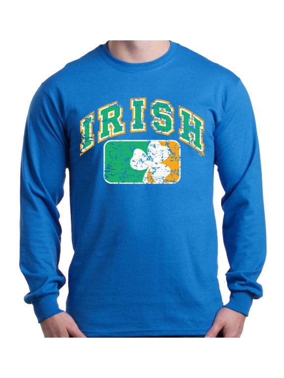 Men's Distressed Irish Flag St. Patrick's Day Long Sleeve Shirt Small Royal Blue