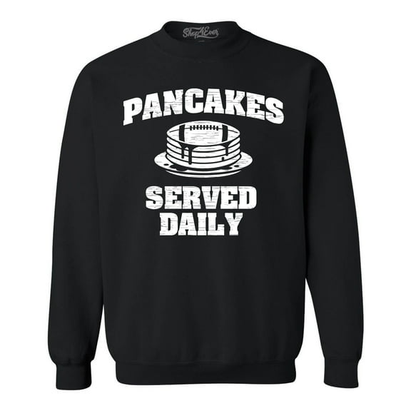 Shop4Ever Men's Distressed Pancakes Served Daily Funny Football Crewneck Sweatshirt Medium Black