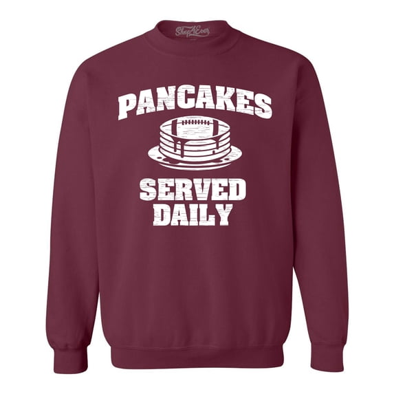 Shop4Ever Men's Distressed Pancakes Served Daily Funny Football Crewneck Sweatshirt Medium Maroon