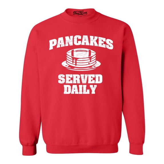 Shop4Ever Men's Distressed Pancakes Served Daily Funny Football Crewneck Sweatshirt X-Large Red