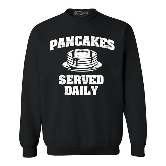 Shop4Ever Men's Distressed Pancakes Served Daily Funny Football Crewneck Sweatshirt XX-Large Black