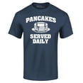 thumbnail image 1 of Shop4Ever Men's Distressed Pancakes Served Daily Funny Football Graphic T-shirt Medium Navy, 1 of 5