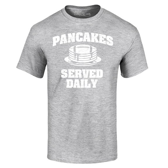 Shop4Ever Men's Distressed Pancakes Served Daily Funny Football Graphic T-shirt Medium Sports Grey
