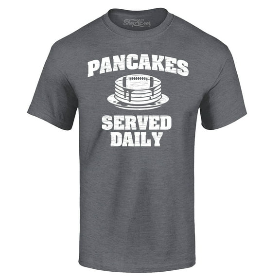 Shop4Ever Men's Distressed Pancakes Served Daily Funny Football Graphic T-shirt Small Dark Heather
