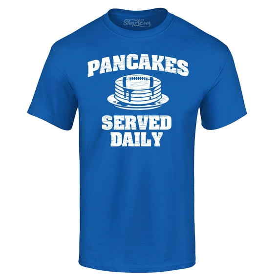 Shop4Ever Men's Distressed Pancakes Served Daily Funny Football Graphic T-shirt X-Large Royal Blue