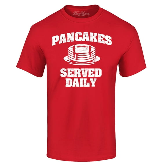 Shop4Ever Men's Distressed Pancakes Served Daily Funny Football Graphic T-shirt XX-Large Red