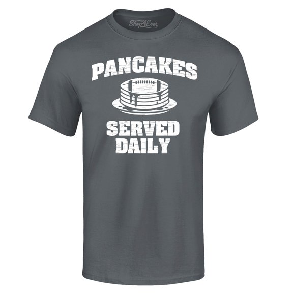 Shop4Ever Men's Distressed Pancakes Served Daily Funny Football Graphic T-shirt XXXX-Large Charcoal