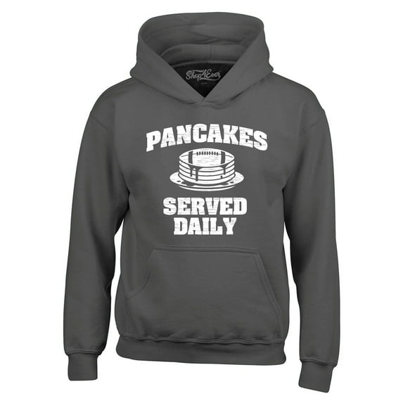 Shop4Ever Men's Distressed Pancakes Served Daily Funny Football Hooded Sweatshirt Hoodie Large Charcoal
