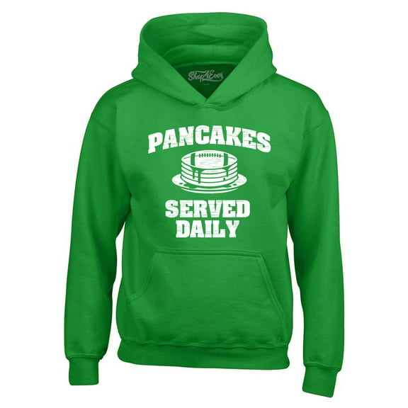Shop4Ever Men's Distressed Pancakes Served Daily Funny Football Hooded Sweatshirt Hoodie Medium Irish Green