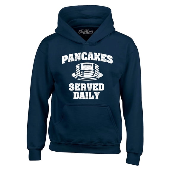 Shop4Ever Men's Distressed Pancakes Served Daily Funny Football Hooded Sweatshirt Hoodie Small Navy