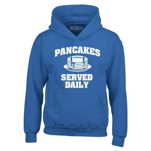 Shop4Ever Men's Distressed Pancakes Served Daily Funny Football Hooded Sweatshirt Hoodie XX-Large Royal Blue